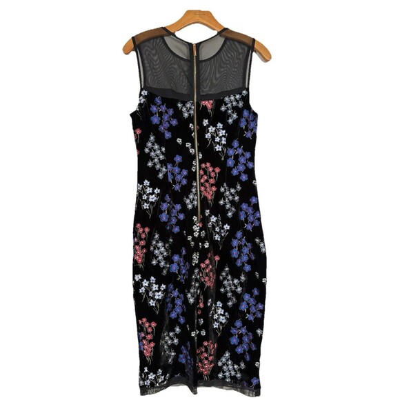 Calvin Klein Black Velvet & Mesh Floral Embroidered Pencil Dress Sleeveless SZ 4 - Picture 2 of 11